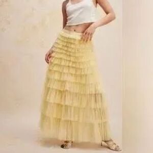 Free People Yellow Tiered Maxi Skirt